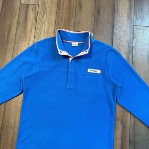 Columbia PFG Pullover Sweatshirt Men's Size Medium Blue Pink Fleece Quarter Snap